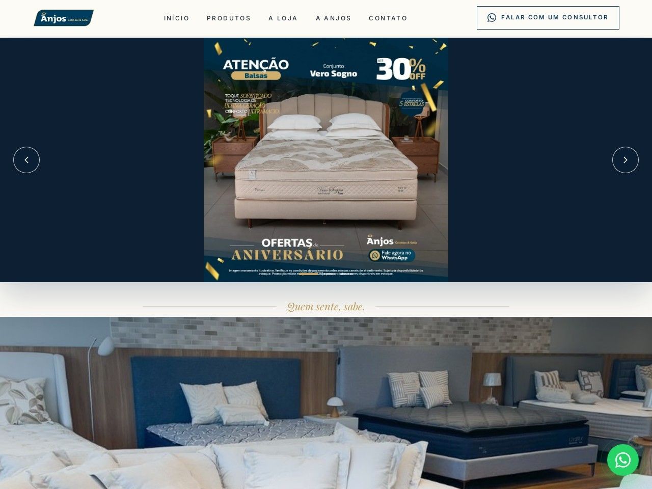 Screenshot real do site Anjos Balsas — topo da página